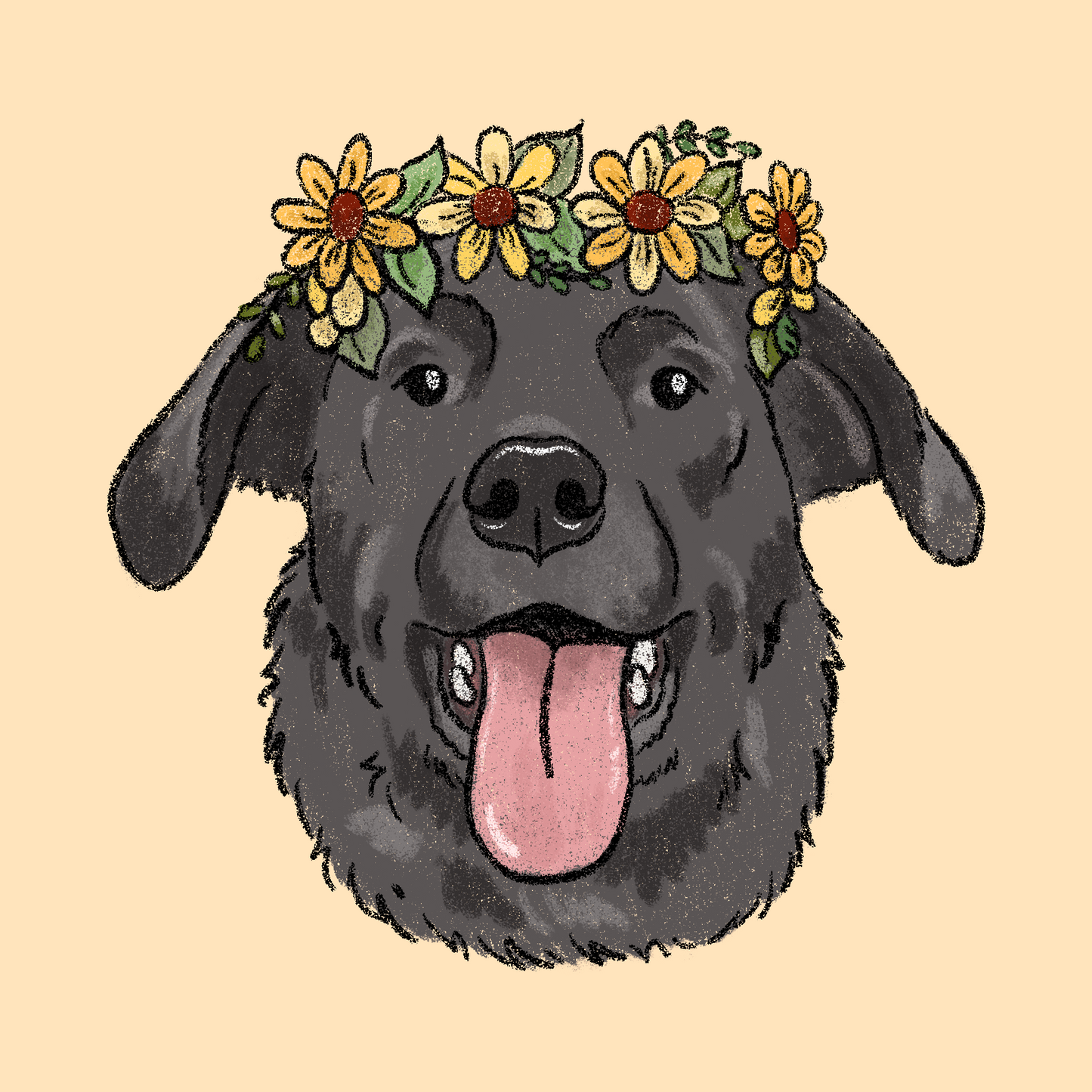 Flower crown crayon face portrait