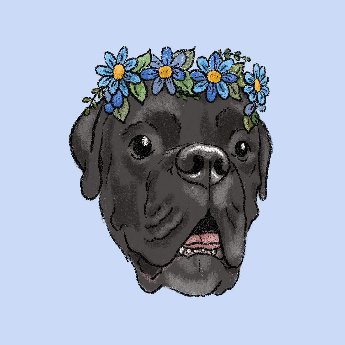 Flower crown crayon face portrait