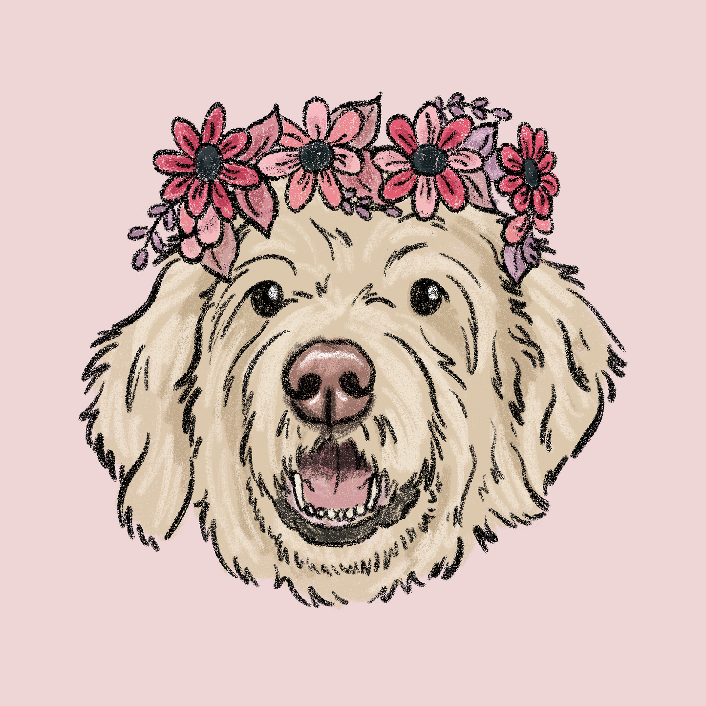 Flower crown crayon face portrait