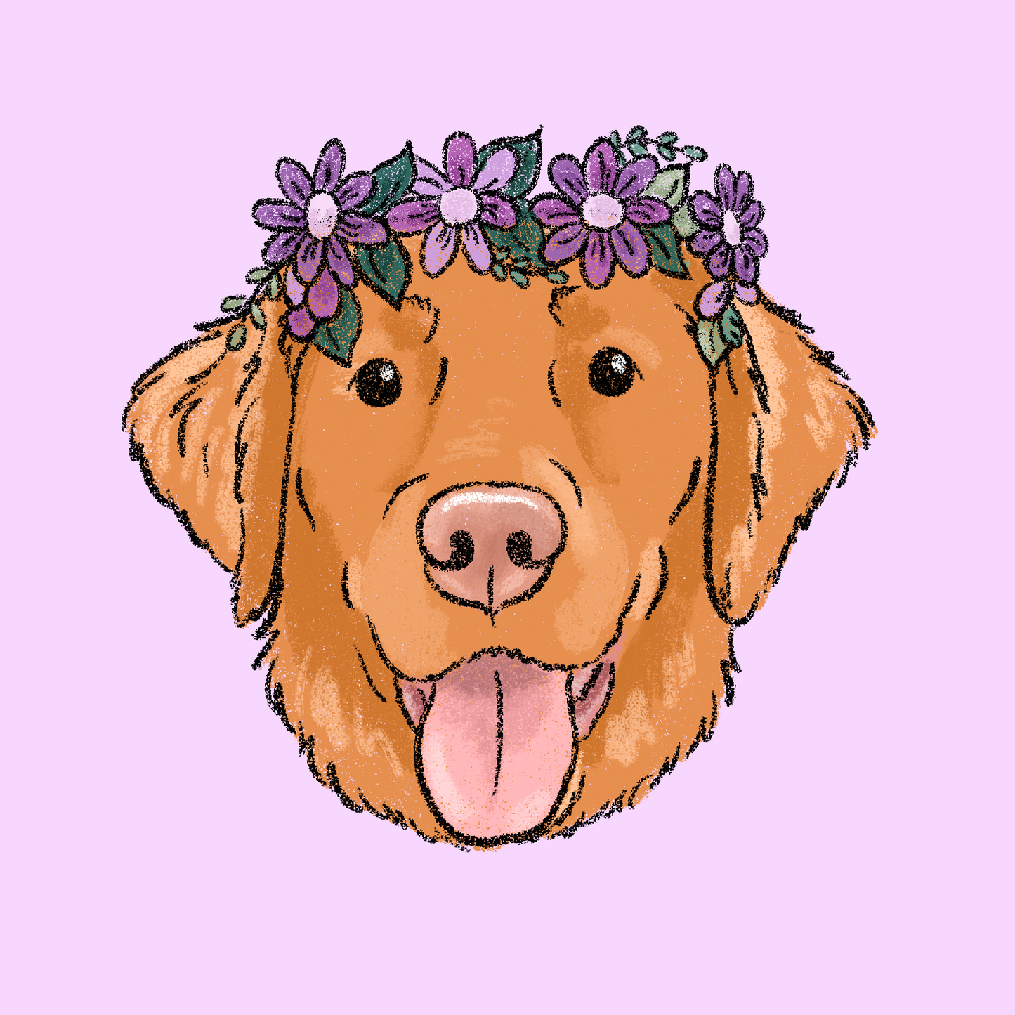 Flower crown crayon face portrait