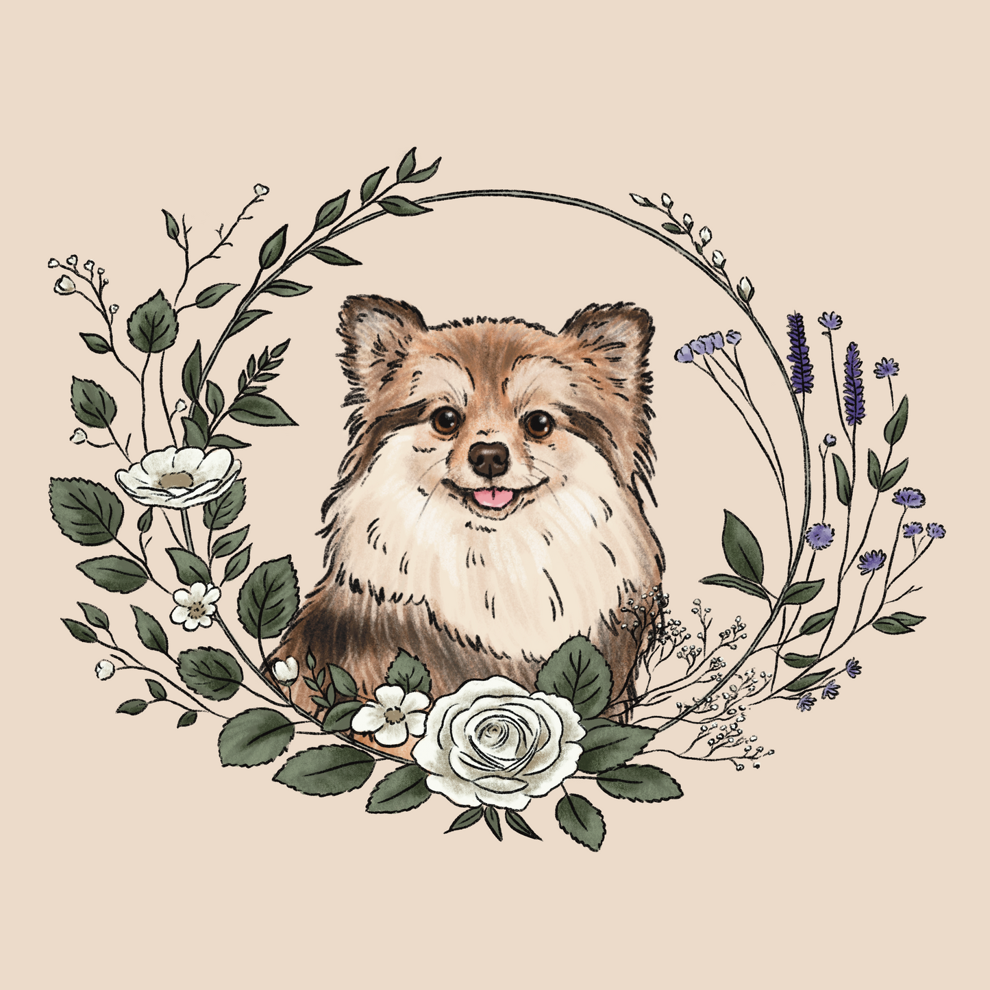 Natural Floral Wreath Cartoon