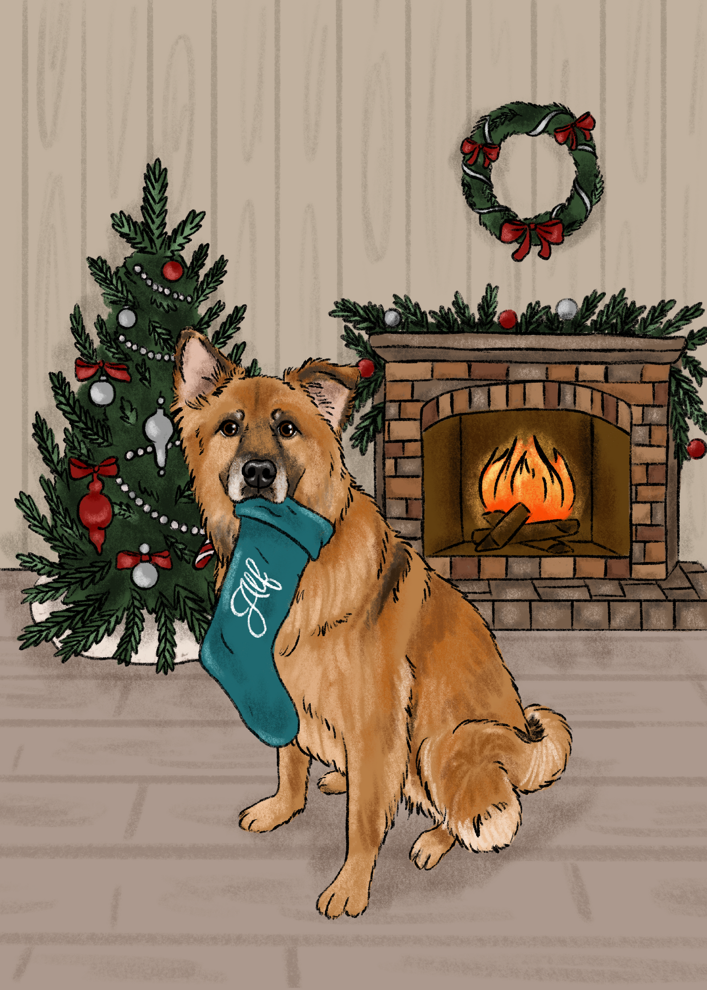 Pet Holding Stocking Cartoon